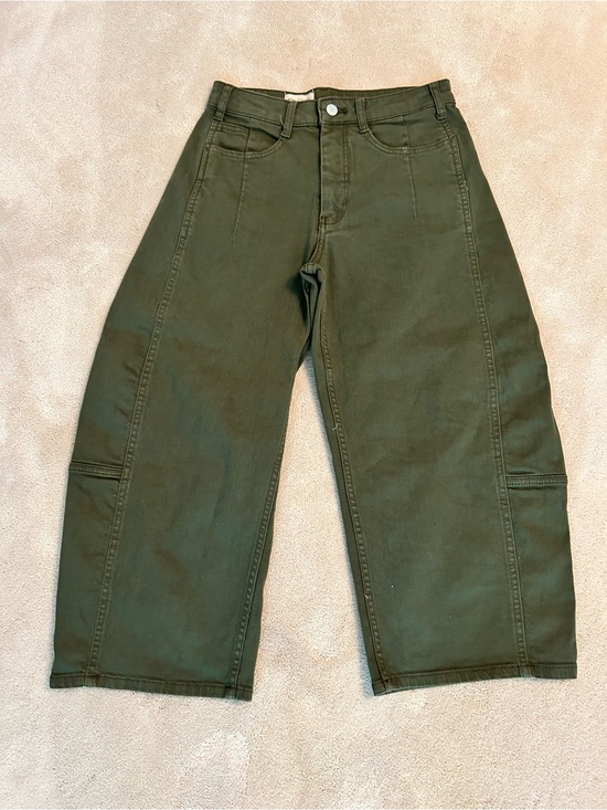 Pilcro Denim - Anthropologie Pilcro Olive Green Wide-Leg cropped barrel Jeans 25P